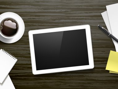 tablet ve çalışma yer öğeleri Üstten Görünüm 