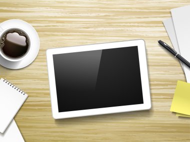 tablet ve çalışma yer öğeleri Üstten Görünüm 