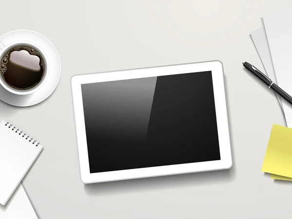 Vista superior de la tableta y los elementos del lugar de trabajo — Archivo Imágenes Vectoriales