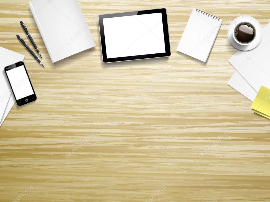 working place elements on wooden table