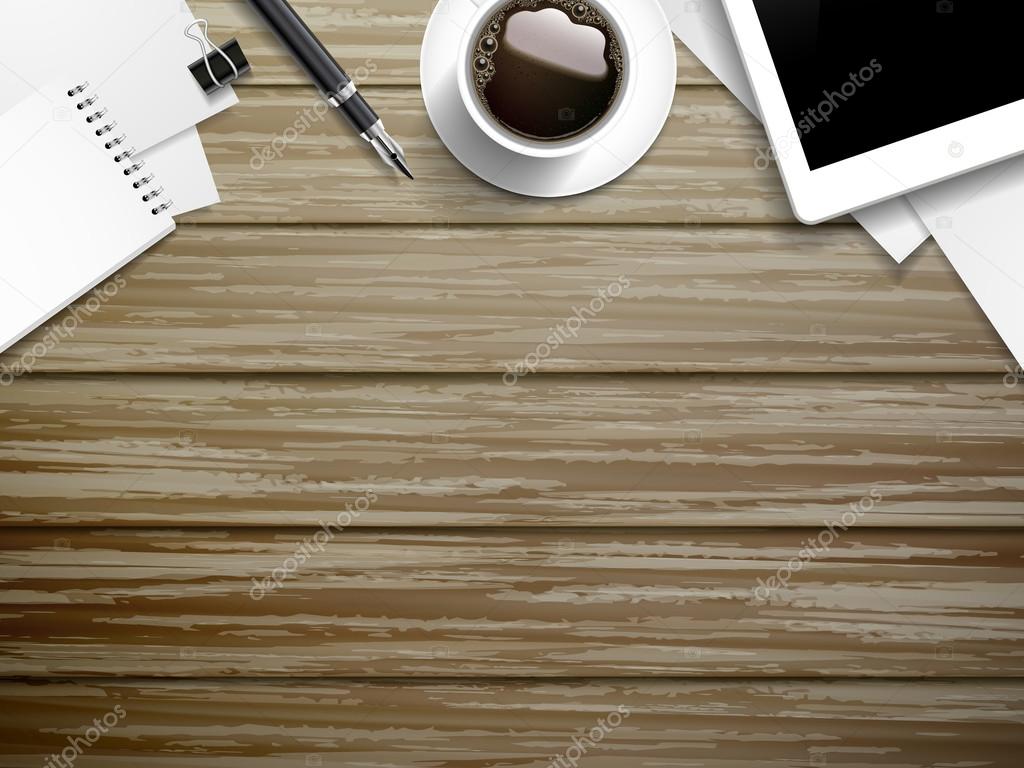 working place elements on wooden table