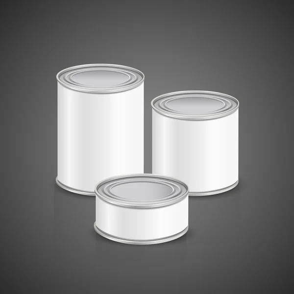 Latas de metal com etiqueta em branco — Vetor de Stock