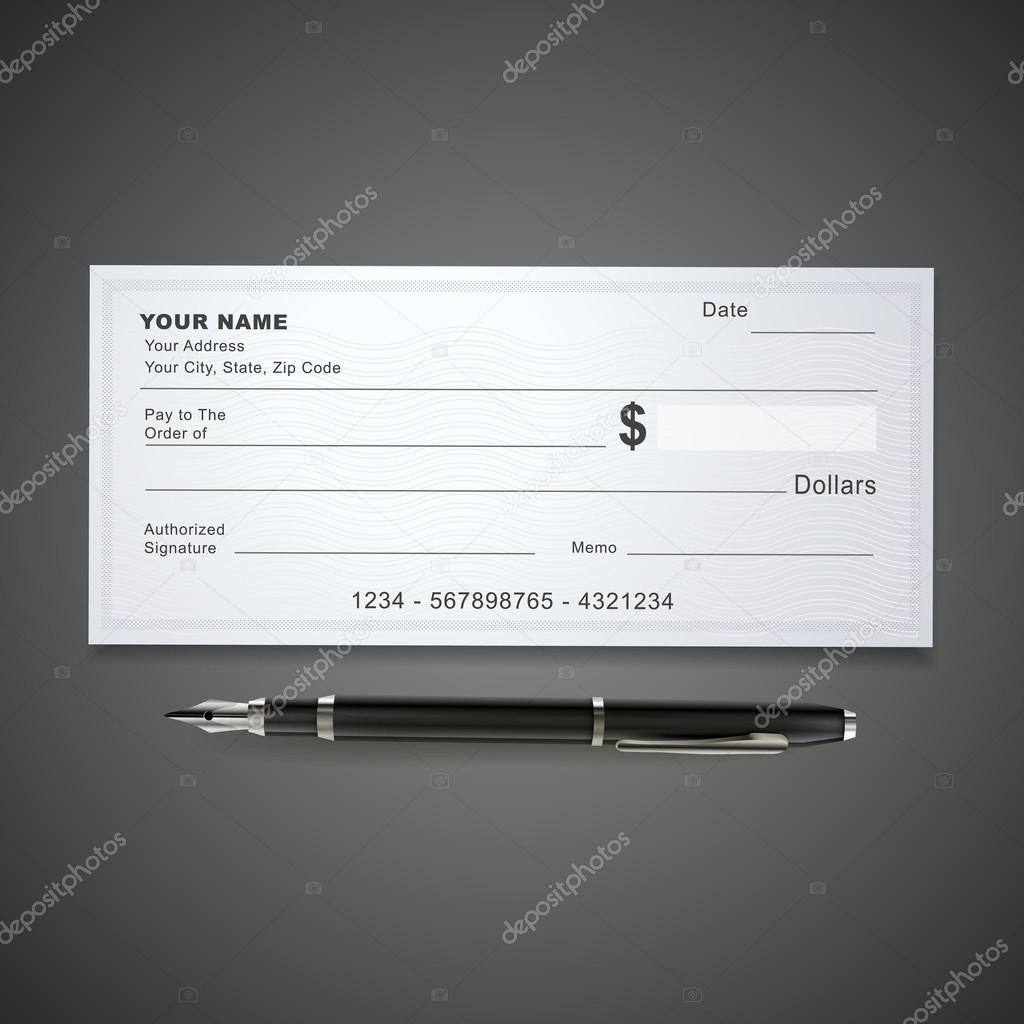 blank bank check template and pen