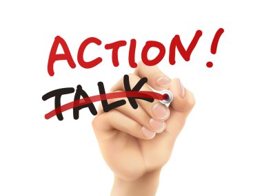talk replaced by action written by hand clipart