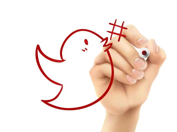 Ptak z hashtag symbol rysowane ręcznie — Wektor stockowy