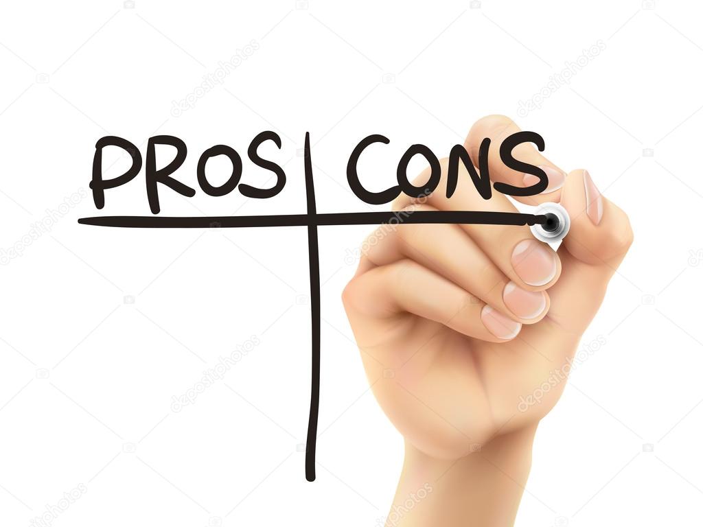 pros and cons words written by hand 