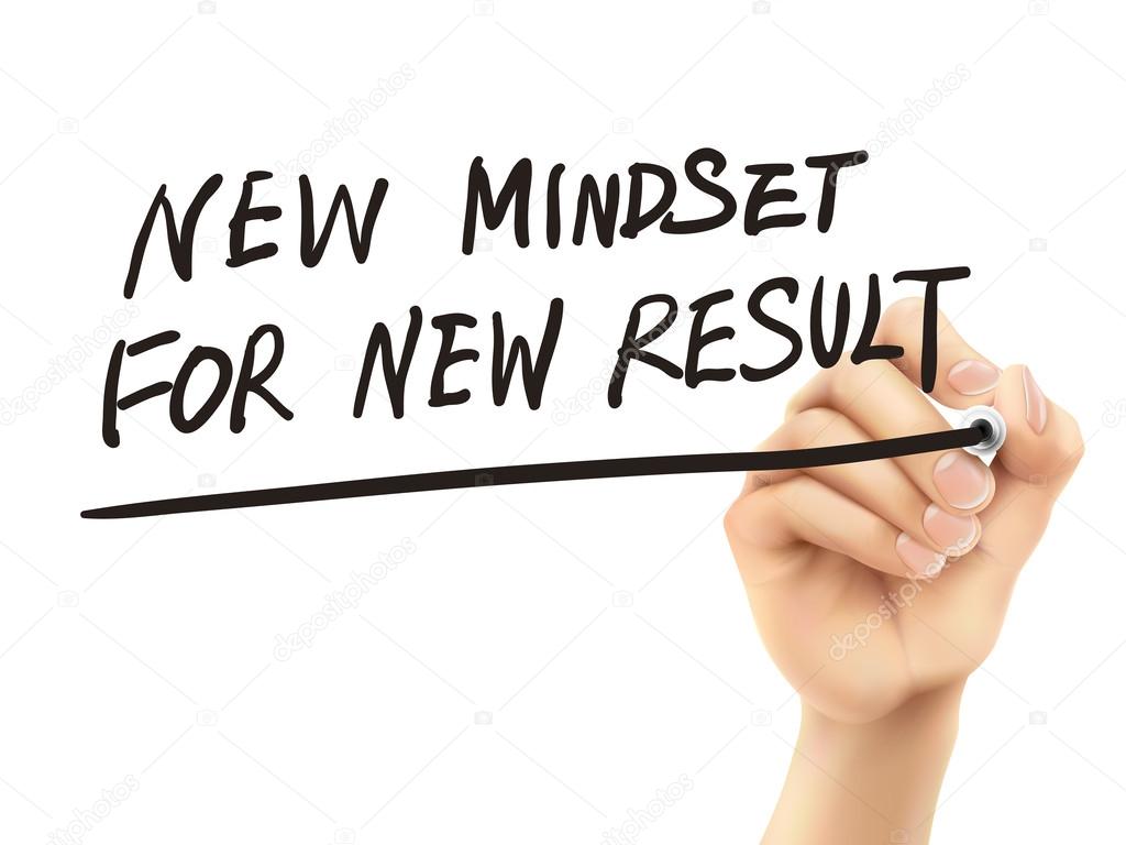new mindset for new results words written by hand