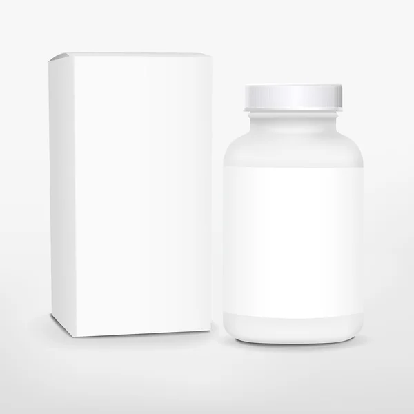 Frasco e embalagem de medicamento em branco — Vetor de Stock