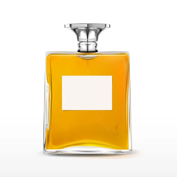 Botella de perfume elegante con etiqueta — Vector de stock