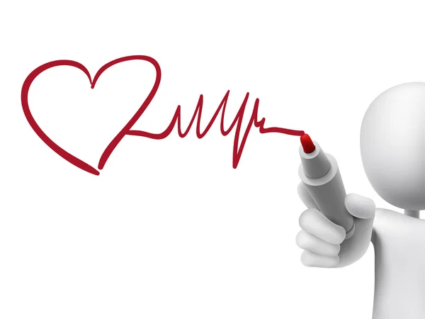 Cuore e battito cardiaco simbolo disegnato da 3d uomo — Vettoriale Stock