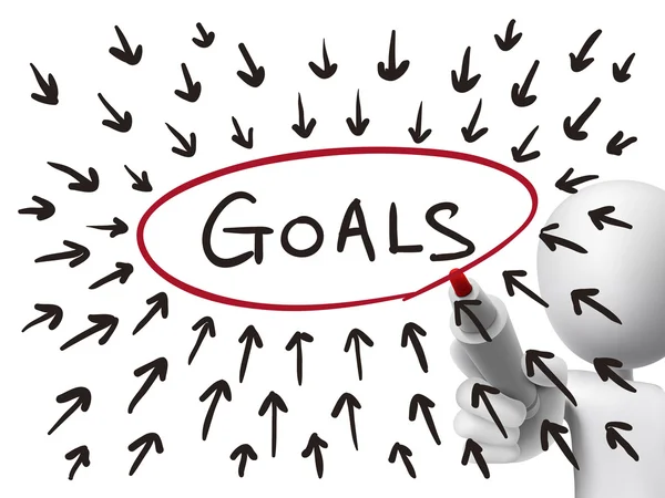 Goals concept drawn by 3d man — Stock vektor