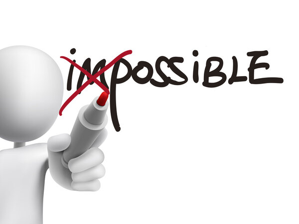 3d man turning the word impossible into possible