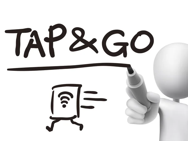 Tap and go words written by 3d man — Stock Vector