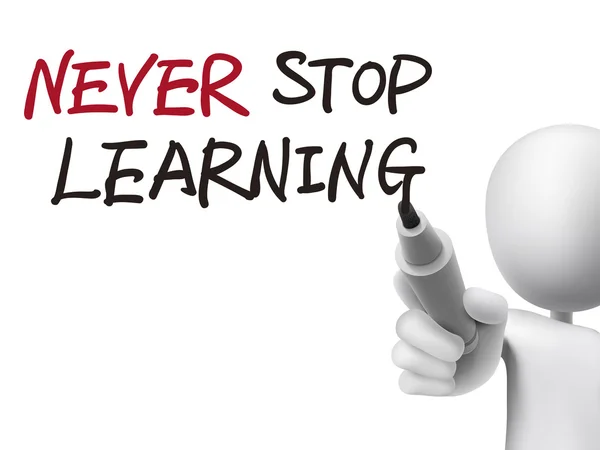 Never stop learning words written by 3d man — Stock Vector