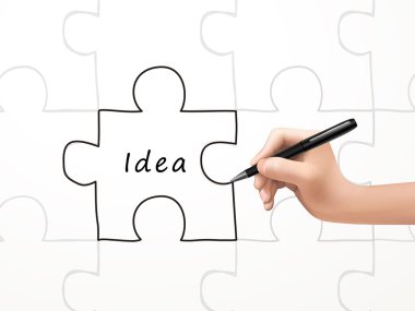 fikir word ve insan eli tarafından çizilmiş bulmaca