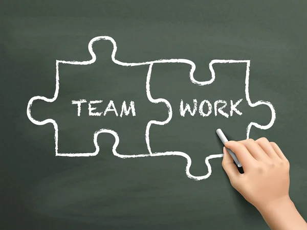 Teamwork pussel konceptet dras för hand — Stock vektor