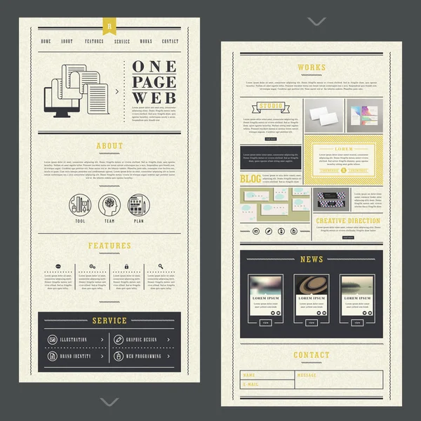 Conception de modèle de site Web rétro d'une page — Image vectorielle