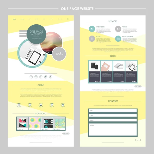 Design geometrico di un modello di sito web di una pagina — Vettoriale Stock