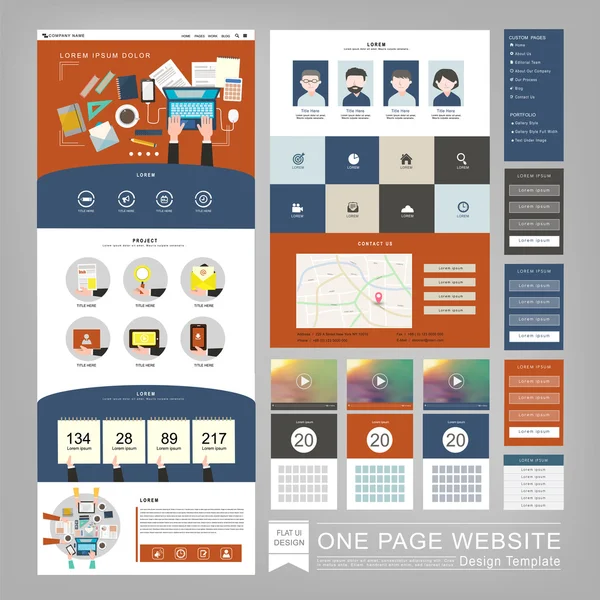 Eine Seite Website-Template-Design mit Arbeitsplatzkonzept — Stockvektor