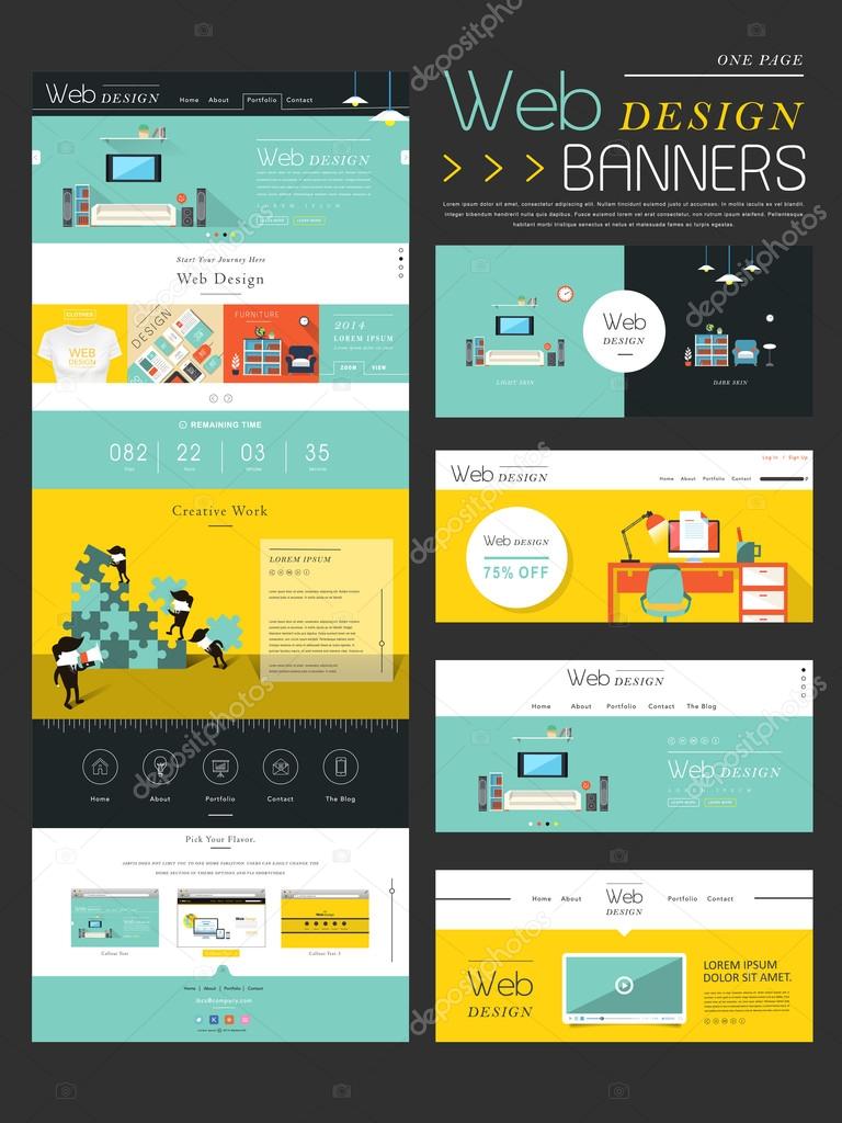 flat style one page website template design 