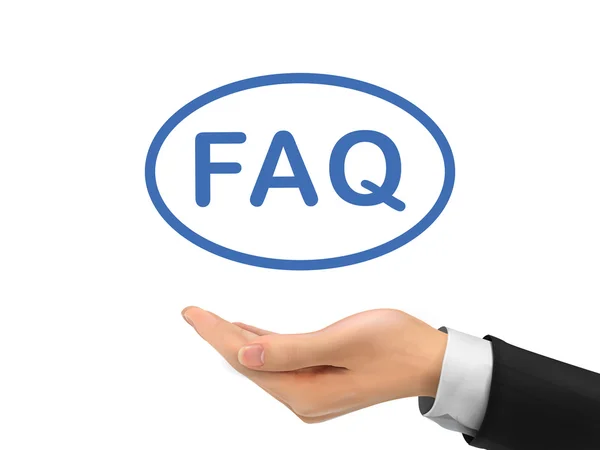 Faq Wort halten mit realistischer Hand — Stockvektor