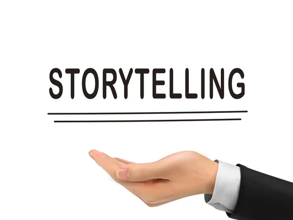 Storytelling woord houden door realistische hand — Stockvector