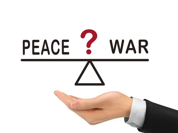 Equilibrio entre la paz y la guerra sosteniendo a mano realista — Archivo Imágenes Vectoriales