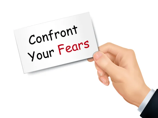 Konfrontera dina rädslor kortet i handen — Stock vektor