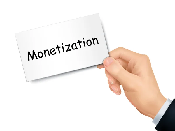 Tarjeta de monetización en mano — Vector de stock