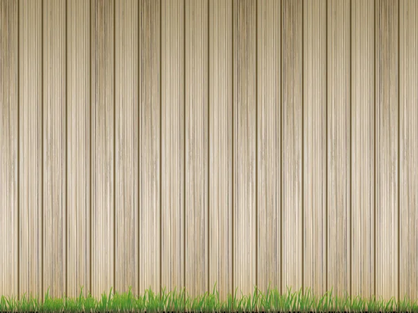 Hierba fresca sobre fondo de valla de madera — Vector de stock