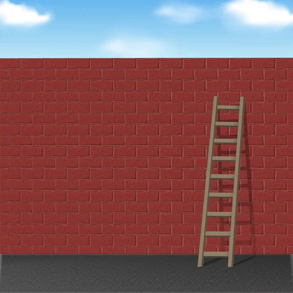Escalera se apoya en la pared de ladrillo rojo — Vector de stock