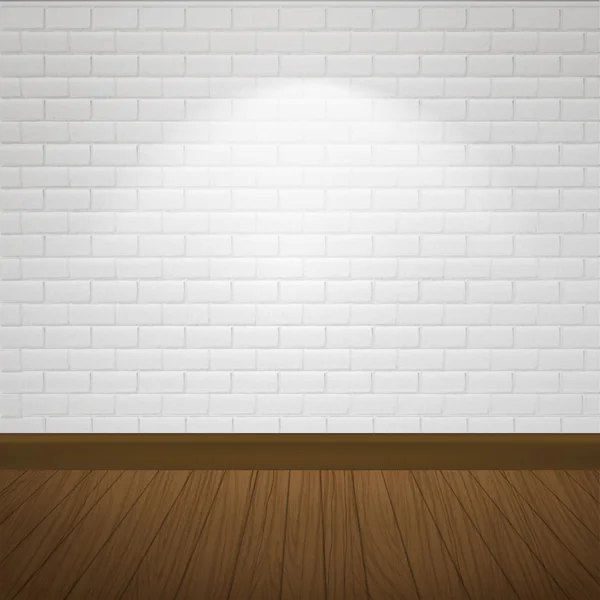 Escena interior con pared de ladrillo y suelo de madera — Vector de stock