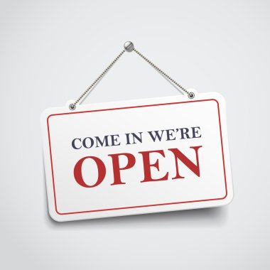 come in we are open hanging sign  clipart
