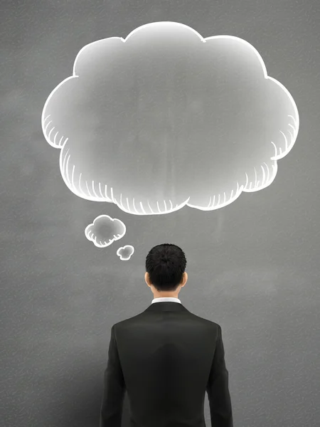 Homme d'affaires avec bulle de pensée sur gris — Image vectorielle
