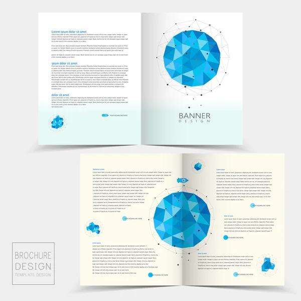 Half-fold brochure template with geometric blue crystal elements — Stock Vector