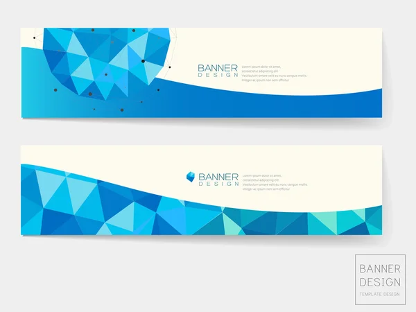 Desain banner dengan elemen kristal biru geometris - Stok Vektor