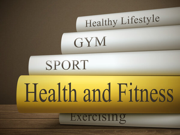 Stack of books with health and fitness concept