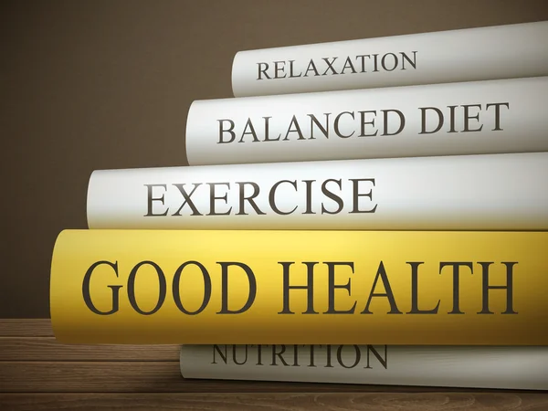 Kitap iyi bir sağlık konsepti ile yığını — Stok Vektör
