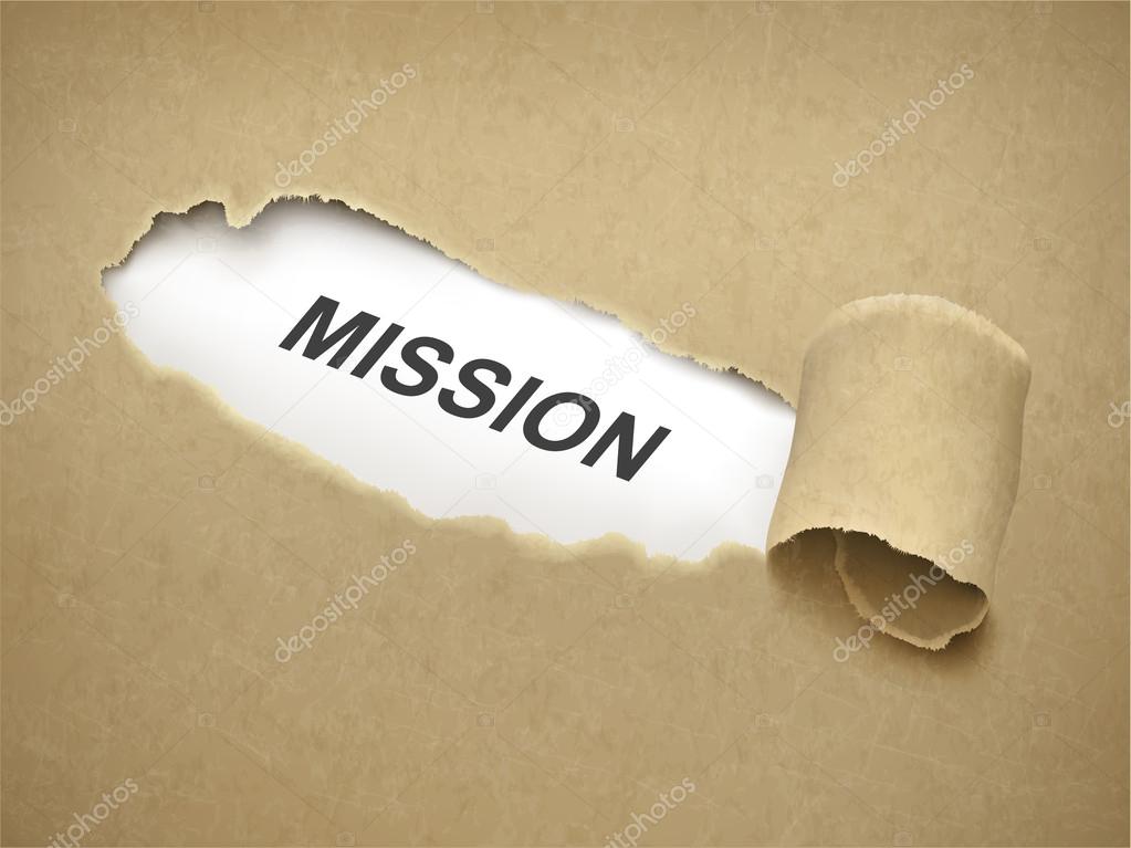 Paper torn to reveal word mission