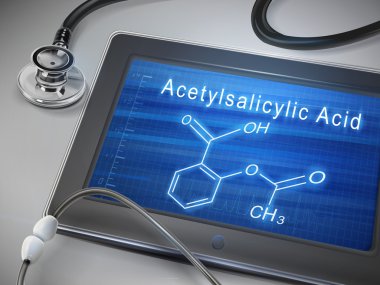 acetylsalicylic acid words display on tablet  clipart