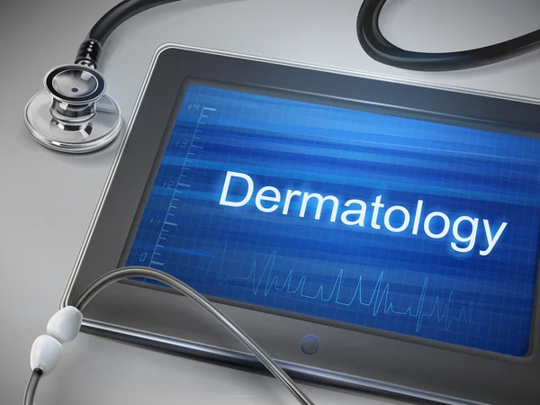 Dermatology word display on tablet — Stock Vector