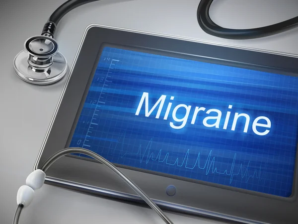Tablet üzerinde görüntülenen migren kelime — Stok Vektör