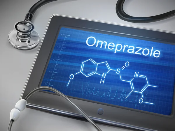 태블릿에 표시 omeprazole 단어 — 스톡 벡터