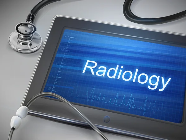 Radiologii słowo wyświetlane na tabletki — Wektor stockowy