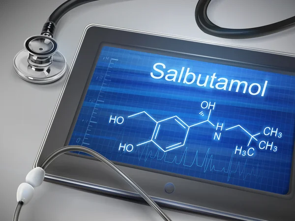 Salbutamol woord weergegeven op Tablet PC — Stockvector