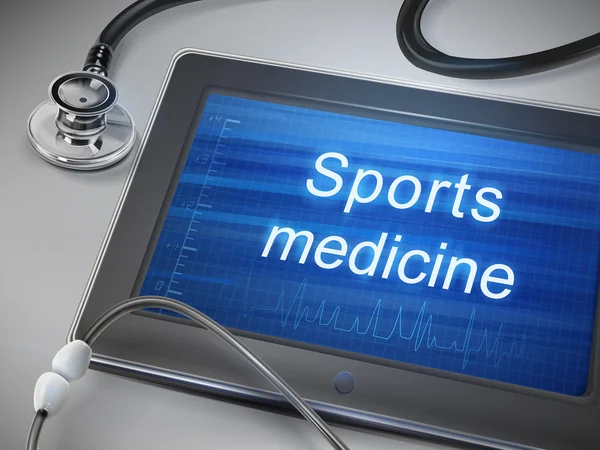 Parole di medicina sportiva visualizzate su tablet — Vettoriale Stock