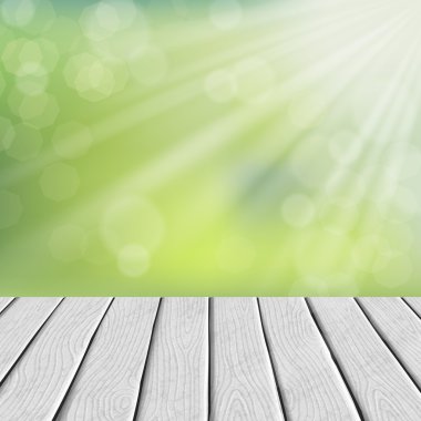 bulanık doğa arka plan üzerinde ahşap zemin