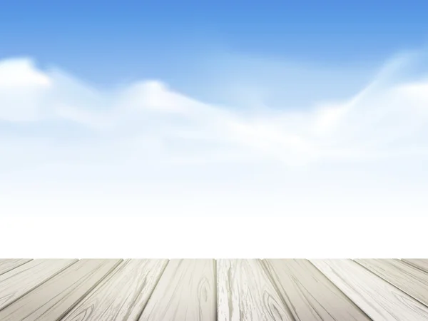 Houten planken over blauwe hemel landschap — Stockvector