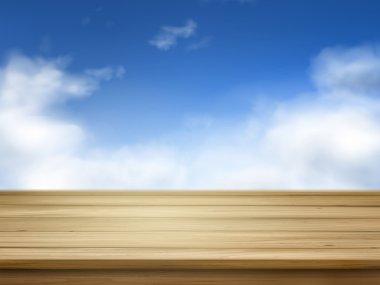 ahşap plakalar üzerinde mavi gökyüzü izole 