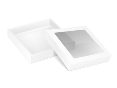 boş karton kutu ile şeffaf pencere açtı.